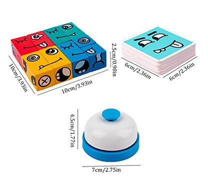 Wooden Face Changing Magic Cube Building Blocks Game Matching Expression Puzzle Toy Board Games for Family Night, Match Puzzles Geometric Educational Toys for Kids and Adults