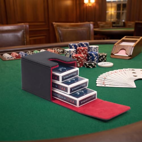 Playing Card Storage Box with 2 Small Plastic Card Cases, PU Leather Deck Box with Magnetic Closure, Portable Poker Card Holder for Standard Playing Cards, Game Cards, Tabletop Games