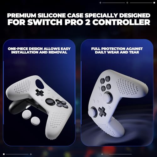 PlayVital Silicone Cover Skin for Nintendo Switch 2 Pro Controller – 3D Studded Edition Anti-Slip Grip Protector Case for Switch 2 Pro with Back Button Cap, Thumb Grips & Sticker - White - color: White