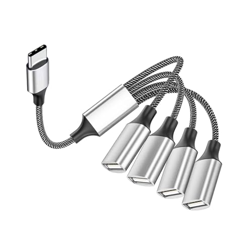 Fidioto USB C Male to 4USB Female Y Cable, Type C to 4USB Charger Adapter, Hub for Laptop, Tablet,Telephone, Flash Disk Drive, Gaming Consoles - color: Sliver( C to 4USB)