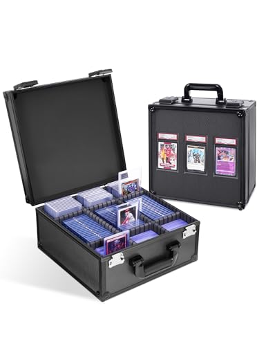 Graded Card Storage Box for PSA with TSA Lock, Aluminum Alloy Trading Card Case with Display Window, Slab Case with 8 Removable Dividers for CGS, BGS, Top Loaders and Sports Cards (Black) - color: Black