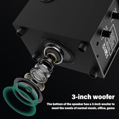 2.1 Computer Speakers, Gaming Stereo System with RGB Subwoofer, Wired USB Powered 3.5mm Auxiliary Speakers for PCs, Laptops, Tablets, Phones - Black
