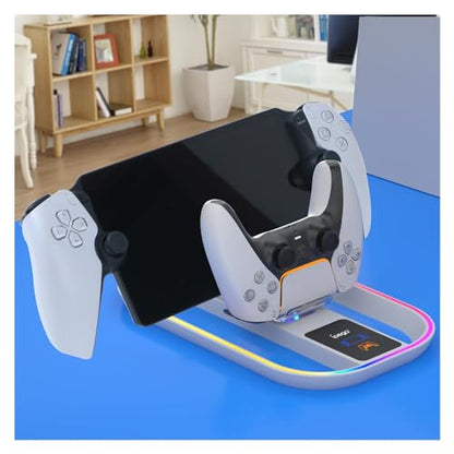 PlayStation Portal Charging Dock - Fast Charge for PS Portal Remote Player & PS5 Controller, RGB Light Effects, LED Indicator, USB-C Cable - Gaming Accessories for PlayStation Portal Setup - style: 2-in-1