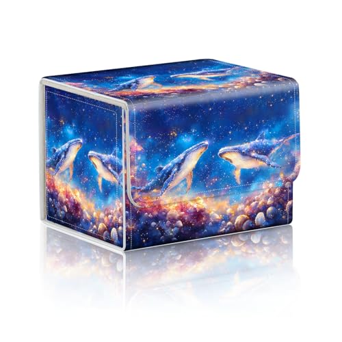 Trading Card Storage Box, Holds 100+ for MTG Cards, PU Leather with Magnetic Closure, Starry Whales Fantasy Print Durable Deck Box for Magic the Gathering, Trading Card Games - color: Starry Whales Fantasy Print