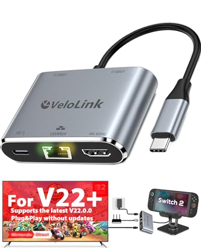 Switch 2 Dock HDMI2.1 Upgraded V22 for Nintendo Switch 2 Compatible with the Latest firmware V22+/Plug&Play/Usbc to HDMI Adapter 4k120Hz for Laptop/MacBook (P&P with LAN) - color: P&P with Lan