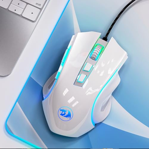 Redragon M602 Gaming Mouse, Ergonomic RGB Gaming Mouse Wired with 7200 Adjustable DPI, 9 Programmable Buttons, Professional Software for Gamer Office [White] - color: White