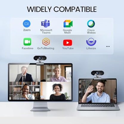 1080P Webcam with Microphone, Video Calling Web Camera, Wide-Angle Lens, Auto Light Correction, Plug & Play USB Webcam for Meetings, Streaming, for Laptop, Desktop, PC, Mac, Zoom, Skype, Black