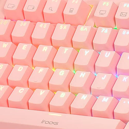 i-rocks K71M RGB Mechanical Gaming Keyboard with Media Control Knob, Switches (Brown), 107 Keys w/Full NKRO, PBT Keycaps, Multimedia Hotkeys, Detachable USB-C Cable and Onboard Storage, Pink - color: Pink, size: Switches (Brown)