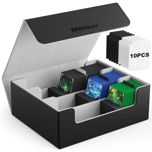 Mlikero Trading Card Storage Box, Bulk Card Storage for 1800+ Sleeved Cards, PU Leather Magnetic Closure Card Organizer with 10 Dividers & 3 Foam Stoppers, Fit for MTG, TCG and Sports Cards - color: A1-Black, size: A-3 Row