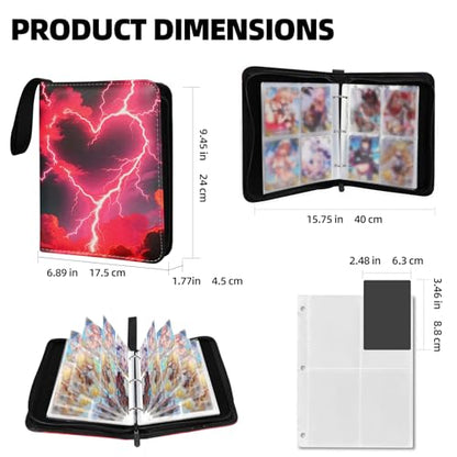 Collectible Trading Card Albums,4 Pocket Card Binder, 400 Double Sided Pocket PU Premium Zip Trading Collection Binderwith 50 Removable Sleeves, Card Folder forTCG, Sports Cards (Black &Red) - color: Black &Red