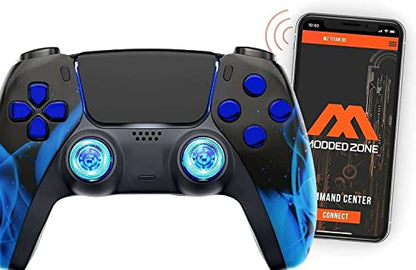 MODDEDZONE Custom Rapid Fire, Anti Recoil, Macros MODDED Wireless Controller for PS5 & PC - Unique Smart Mods for ps5 controller controlled by the APP. Best for FPS Games. Enhanced Gaming Experience (Blue Fire) - color: Blue Fire