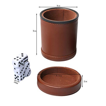PU Leather Dice Cup Set with Lid Dark Brown Felt Lining Quiet Shaker Cup Includes 6 Dot Dice for Liars Dice Farkle Yahtzee Board Games, 1 Pack - color: Darkbrown