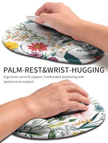 Palm-Rest and Wrist-Hugging Mouse Pad Wrist Rest, Ergonomic Wrist Support with Curve Fitting Cushioned Memory Foam for Carpal Tunnel Pain Relief, 9.9 x 8.3 Inch, Blossoms - color: Blossoms