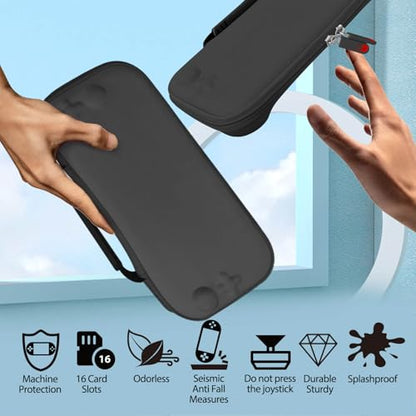 RAVEtone Travel Carrying Case Compatible with Nintendo Switch 2 Model 2025, Ultra Slim Premium EVA Portable Hard Shell Pouch Waterproof Game Bag with 16 Game Cartridge Accessories (Black) - color: Black, style: Slim