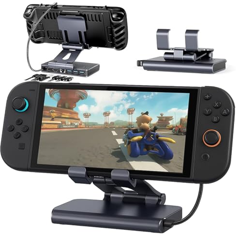 6-in-1 Docking Station for Nintendo Switch 2 & Steam Deck - 4K@60Hz HDMI, 100W PD Fast Charge, 3xUSB 3.0 Ports, 1Gb Ethernet - Aluminum Alloy Adjustable Stand for Switch 2/OLED/Steam Deck/Legion Go