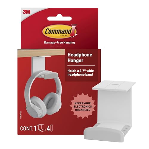 Command Headphone Hanger, 1 Hook, 4 Large Strips | Headphone Hanger For Desk, Offices, Bedrooms And Gaming Setups, Tool Free Mounting, Removes Cleanly With No Residue - color: White