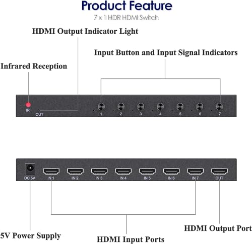 7 Way HDMI Switch 4k@60Hz HDMI Switcher 7 in 1 Out HDCP 2.0 Manual HDMI 2.0 Hub Supports 3D Compatible with Nintendo Switch/Switch OLED/Xbox/ PS5/4/3 Blu-Ray Player Fire Stick Roku Apple TV Chromeca - size: HDMI Switch 7 Port 4K