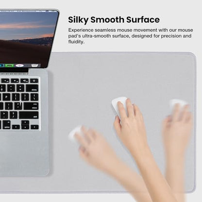 ALOANES Silvery Waterproof Desk Mat, Large Mouse Pad with Extended Mouse Mat, with Anti Slip Base, Stitched Edge, Grain Jacquard Surface, Perfect for Gamer, Office & Home, 11.81''x31.50''x0.12'' | Silver Waterproof Jacquard Mousepad for Keyboard, Computer