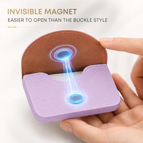 Business Card Holder，PU Leather Business Card Case for Purse，Pocket Travel Name Card Case Holder Wallet for Men Gift，Portable Magnetic Business Card Carrier Purple - color: Purple