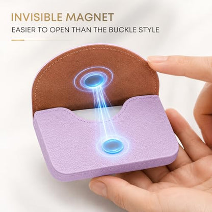 Business Card Holder，PU Leather Business Card Case Wallet Purple | Pocket Travel Name Card Case for Men and Women Gift，Portable Magnetic Business Card Carrier for Purse - color: Purple