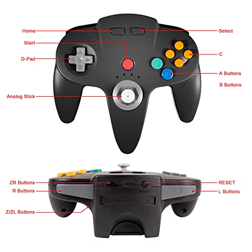 KIWITATA Wireless N64 Controller for Switch Games, 2.4GHZ Wireless N64 Remote Game Pad Joystick Controller Compatible with N64 Console, Switch/Switch Lite/Switch OLED, MAC, PC Windows 7,8,10,11 Black - color: black
