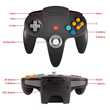 KIWITATA Wireless N64 Controller for Switch Games, 2.4GHZ Wireless N64 Remote Game Pad Joystick Controller Compatible with N64 Console, Switch/Switch Lite/Switch OLED, MAC, PC Windows 7,8,10,11 Black - color: black