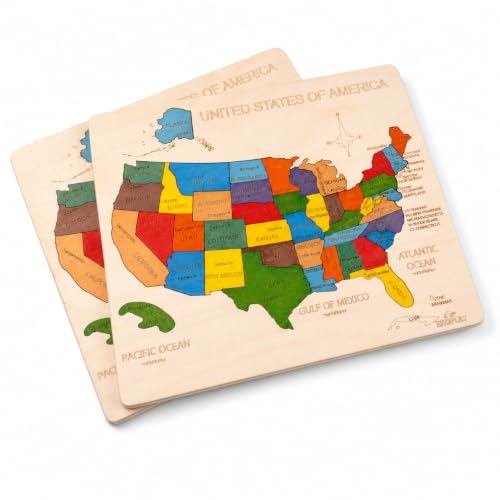 USA Map Wooden Jigsaw Puzzle for Kids | 44 Puzzle Pieces | Learning & Educational Toy Gift for Boys & Girls (ASTM Safety Rating: 3+ Years) - style: USA Map