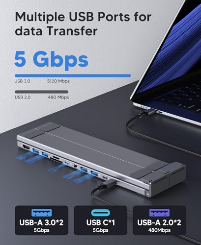 Laptop Docking Station Stand,11 in 1 Laptop Dock Stand with 4K HDMI | 4K@60Hz HDMI, 2 USB A 3.0, 2 USB A 2.0, PD 100W, USB C 3.0+SD&TF+Audio Compatible with Mac Pro/Air/Dell/HP/Surface/Lenovo - style: M92 11 in 1