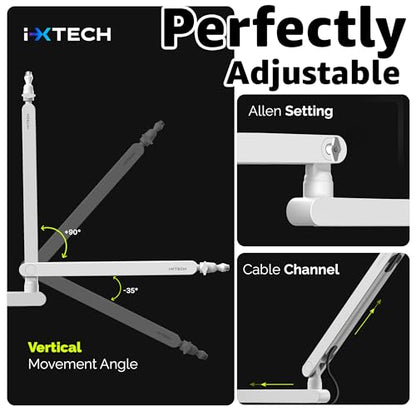 White Microphone Boom Arm Stand Low Profile Boom Arm Adjustable Mic Stand with Built In Cable Management 360° Swivel Mic Arm. - color: 2 LIZARD