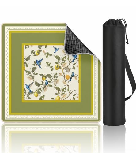 Travel Mahjong Mat for Table Mah Jong Mat Neoprene Chinoiserie Floral Majong Mat Mahjong Gifts for Women Unique Non-Slip Rubber Pad, 21" x 21", Lemon Bird - color: Lemon Bird, size: 21" x 21"
