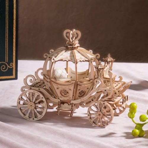 Rowood 3D Puzzles for Adults, Wooden Model Kits for Adult, DIY STEM Toy for Ages 14+ - Pumpkin Cart (182 Pieces) - style: Pumpkin Cart