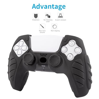 Ergonomic Soft Grip Skin Compatible PS5 Controller Cover, Anti-Slip Silicone with 6 Thumb Grips Accessories Set for PlayStation 5 (Midnight Black) - color: Black