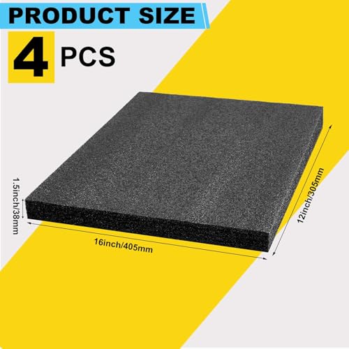 Treela 4 Pcs Customizable Polyethylene Foam Sheets 16x12x1.5" Black Thick Cuttable Foam Padding Inserts for Cases, Polyethylene Block Sheets for Packing Toolbox Storage and Craft Pad - size: 16x12x1.5''
