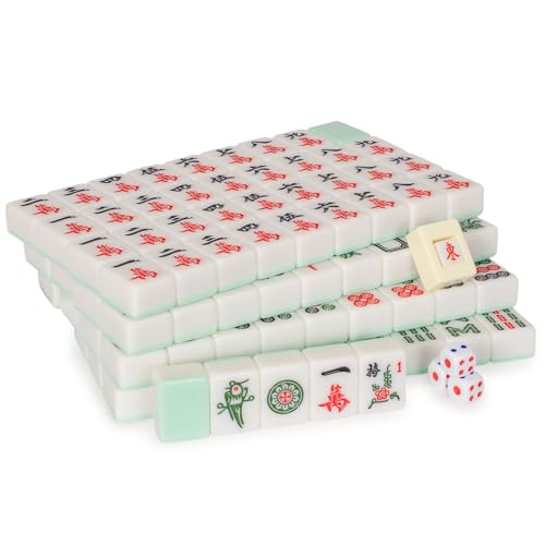 Yellow Mountain Imports "Emerald Weave Chinese Mahjong Set, with 146 Large 1.6-Inch Tiles, Green Vinyl Case, Wind Indicator and Dice - for Chinese Style Gameplay Only 「翡翠編織」中國麻將 - color: Green