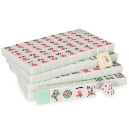 Yellow Mountain Imports "Emerald Weave Chinese Mahjong Set, with 146 Large 1.6-Inch Tiles, Green Vinyl Case, Wind Indicator and Dice - for Chinese Style Gameplay Only 「翡翠編織」中國麻將 - color: Green
