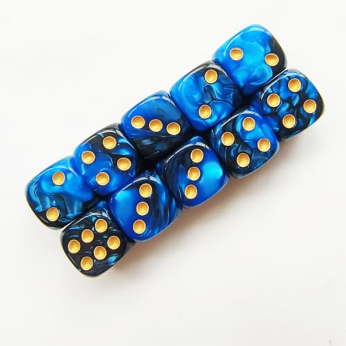 10 Pieces Polyhedral D6 Dice Set, 6 Sided Dice 16mm for RPG MTG DND Table Games (Blue Black) - color: Blue Black