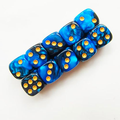 10 Pieces Polyhedral D6 Dice Set, 6 Sided Dice 16mm for RPG MTG DND Table Games (Blue Black) - color: Blue Black