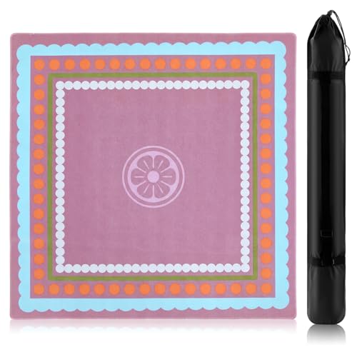 Dunzy 33'' x 33'' Mahjong Mat with Bag,Pink,Polka Dots | Gaming Mah Jongg Mat Non Slip Noise Reduction Rubber Mahjong Table Cover Accessories Gifts for Poker Board Games Dominoes