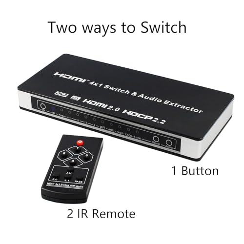 KAGO 4x1 HDMI Switch with Audio Extractor & eARC, 4K@60Hz HDR10, 4 in 1 Out HDMI Switcher with Optical Toslink, RCA L/R & HDMI Audio Out, Supports Dolby Atmos DTS:X, HDCP 2.2 for PS5, Xbox, Apple TV - size: audio 4 ports