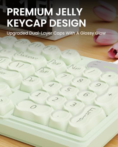 EWEADN V102 Wired Keyboard, 98 Keys Creamy Gaming Keyboard with Display Screen, Media Knob RGB Silent Wired Cute Computer Keyboard for Laptop PC Gamer - Green - color: Green
