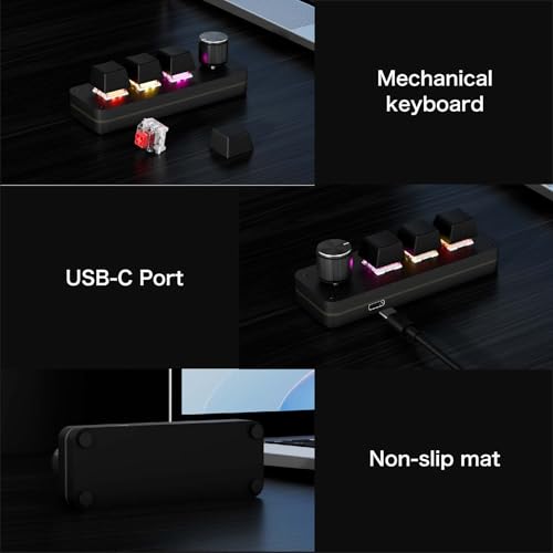 RGB Backlit Programmable Mechanical Keypad with Multifunction Knob, 3+1 Key Mini Macro Pad, Type-C Hot-Swappable One-Handed Shortcut Keyboard for Gaming, Video Editing & Office - MK31