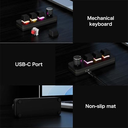 RGB Backlit Programmable Mechanical Keypad with Multifunction Knob, 3+1 Key Mini Macro Pad, Type-C Hot-Swappable One-Handed Shortcut Keyboard for Gaming, Video Editing & Office - MK31