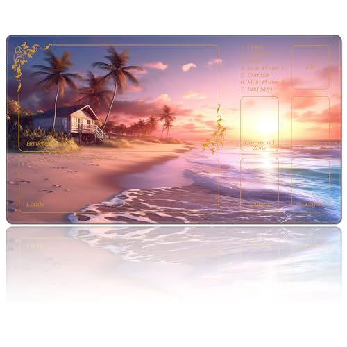 DEGDFSGR Magic The Gathering Playmat 24 x 14 inches, Non-Slip Rubber Base, Commander Playmat for MTG/TCG/YGO/CCG/RPG/PKM, Dreamlike Beach Golden Sunset - color: Dreamlike Beach Golden Sunset, size: 24" x 14"
