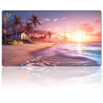 DEGDFSGR Magic The Gathering Playmat 24 x 14 inches, Non-Slip Rubber Base, Commander Playmat for MTG/TCG/YGO/CCG/RPG/PKM, Dreamlike Beach Golden Sunset - color: Dreamlike Beach Golden Sunset, size: 24" x 14"
