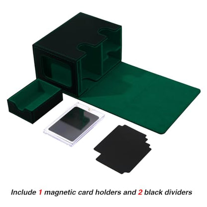 Venssu MTG Deck Box for Commander Display with dice tray,Card Deck Box Fits 160 Double Sleeved /200 Single Sleeved trading Cards, Deck Box TCG with 2 Dividers and 1 magnetic card holder (Black＆Green) | Holds 200 Single/160 Double-Sleeved Cards, Fit MTG/PT