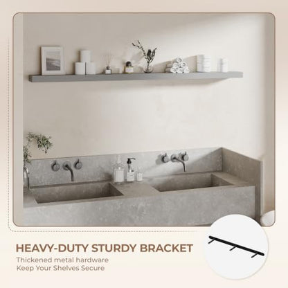 60 inch Long Floating Shelves for Wall,Solid Wood Long Shelves Set of 1,Grey Rustic Wall Mounted Shelves Large Bookshelf (Grey, 60 Inch) - color: Grey, size: 60 Inch set of 1
