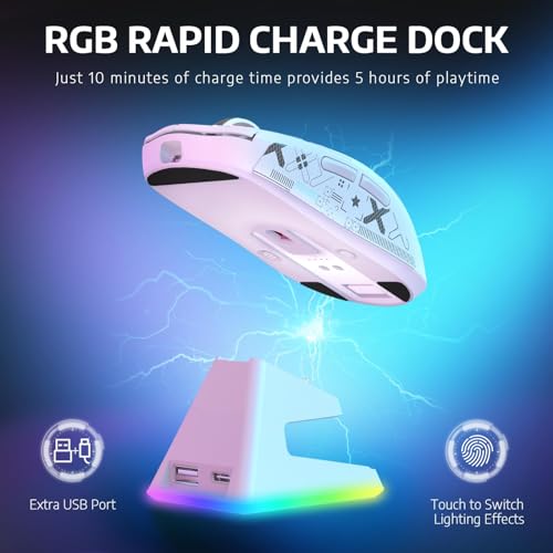 MAMBASNAKE Attack Shark X6 Wireless Gaming Mouse,RGB Magnetic Charging Dock,X3 Upgrade, 49g Ultralight 2.4GHz/BT5.2/USB-C Tri-Mode,PAW3395 Sensor 26KDPI,G502 Programmable Mice for Win/Mac-White&Tape - color: White&Tape