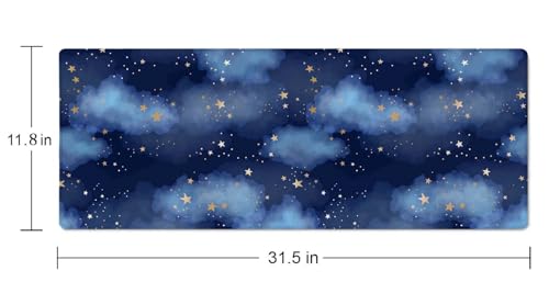 Stars and Clouds Desk Mat Large Gaming Mouse Pad XL Extended Mousepad Desk Pad Big Keyboard Pad Desktop Mouse Mat 31.5"x11.8" Deskmat for Gamers with Stitched Edges Non-Slip Rubber Base - color: Stars and Clouds