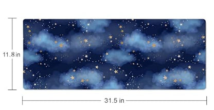 Stars and Clouds Desk Mat Large Gaming Mouse Pad XL Extended Mousepad Desk Pad Big Keyboard Pad Desktop Mouse Mat 31.5"x11.8" Deskmat for Gamers with Stitched Edges Non-Slip Rubber Base - color: Stars and Clouds