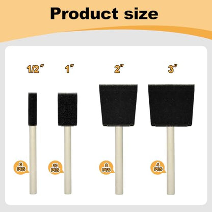 Foam Brush 25pcs with High Density Foam for Multi Project(1/2", 1", 2", 3") - size: 1/2"-3" assorted 25pcs
